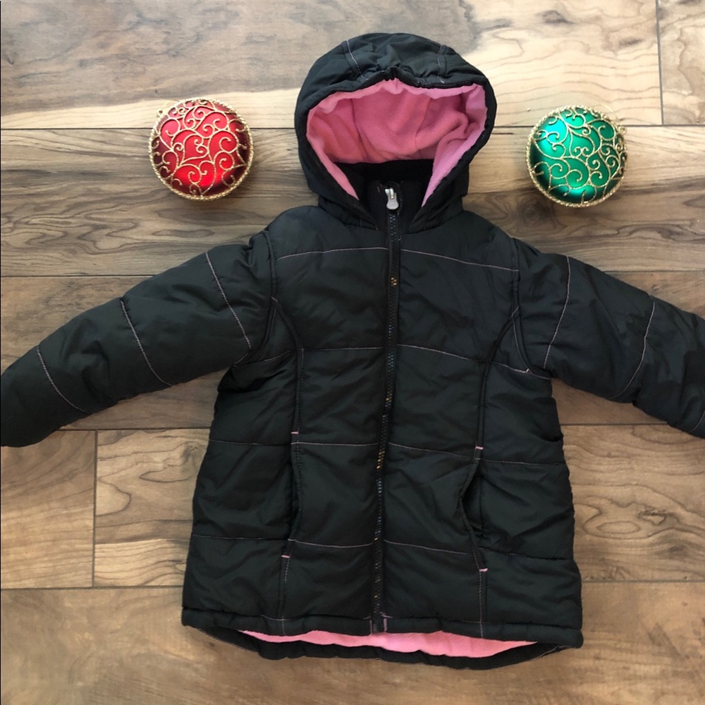 Girl black pink snow puffy warm jacket